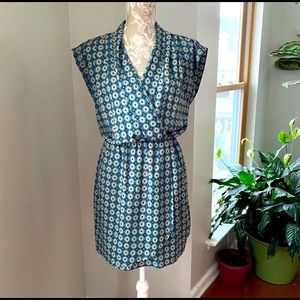 Anthro Maison Jules Jade and Tan Mock Wrap Dress